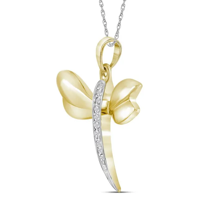PreStyled Sets 14k Yellow Gold Diamond Dragonfly Bug Pendant 03 Cttw gndatlanta