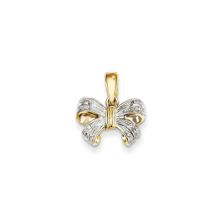 PreStyled Sets 14K Yellow Gold Real Diamond Bow Pendant Goldia