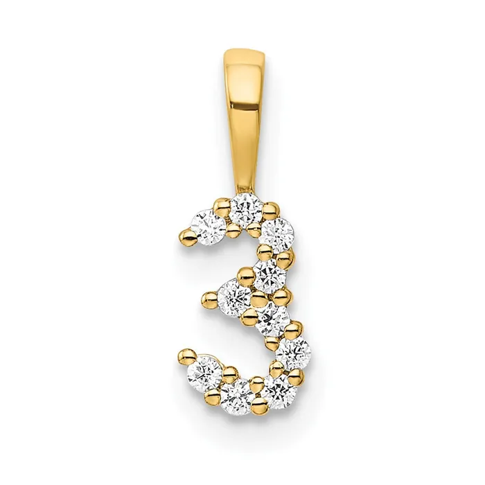 PreStyled Sets Goldia 14K Yellow Gold Real Diamond Number 3 Pendant
