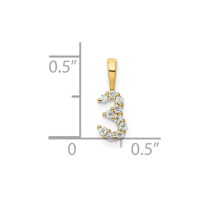 PreStyled Sets Goldia 14K Yellow Gold Real Diamond Number 3 Pendant