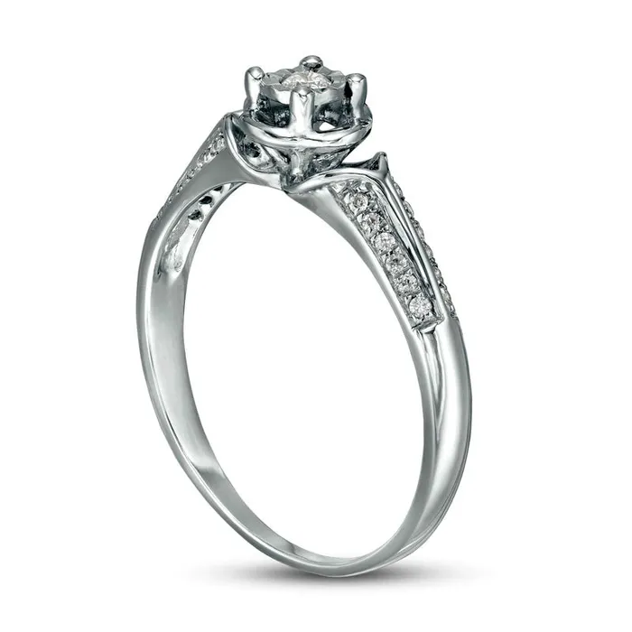 Rings 017 CT TW Natural Diamond Collar Clover Promise Ring in Solid 10K White Gold Goldia Rings 017 CT TW Natural Diamond Collar Clover Promise Ring in Solid 10K White Gold Goldia