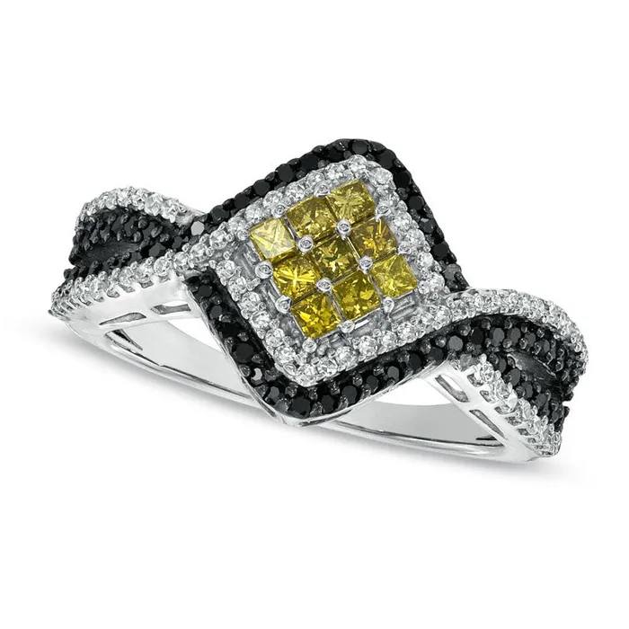 Rings 075 CT TW Enhanced Yellow Black and White Natural Diamond Ring in Sterling Silver Goldia Rings 075 CT TW Enhanced Yellow Black and White Natural Diamond Ring in Sterling Silver Goldia