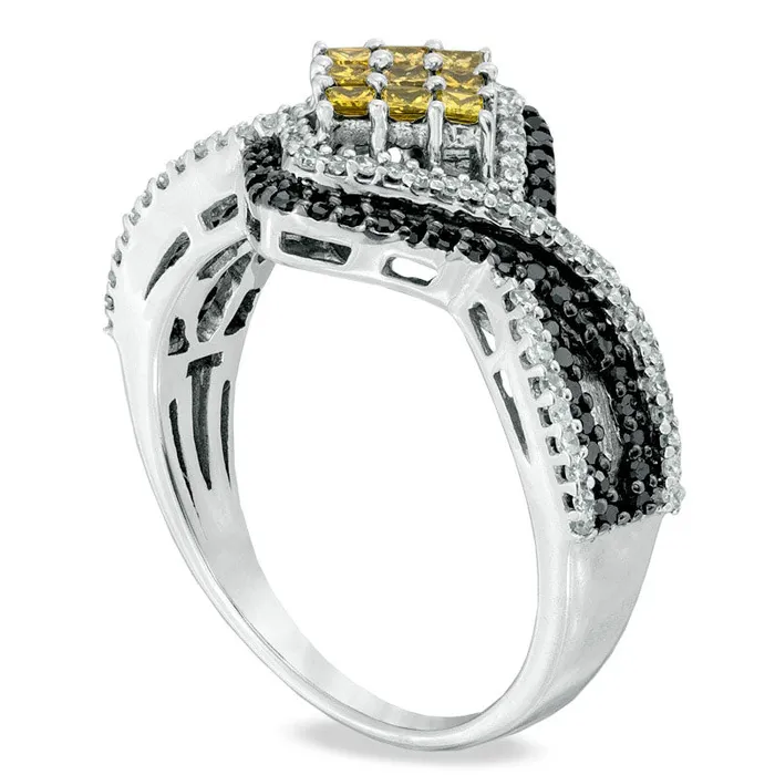 Rings 075 CT TW Enhanced Yellow Black and White Natural Diamond Ring in Sterling Silver Goldia Rings 075 CT TW Enhanced Yellow Black and White Natural Diamond Ring in Sterling Silver Goldia