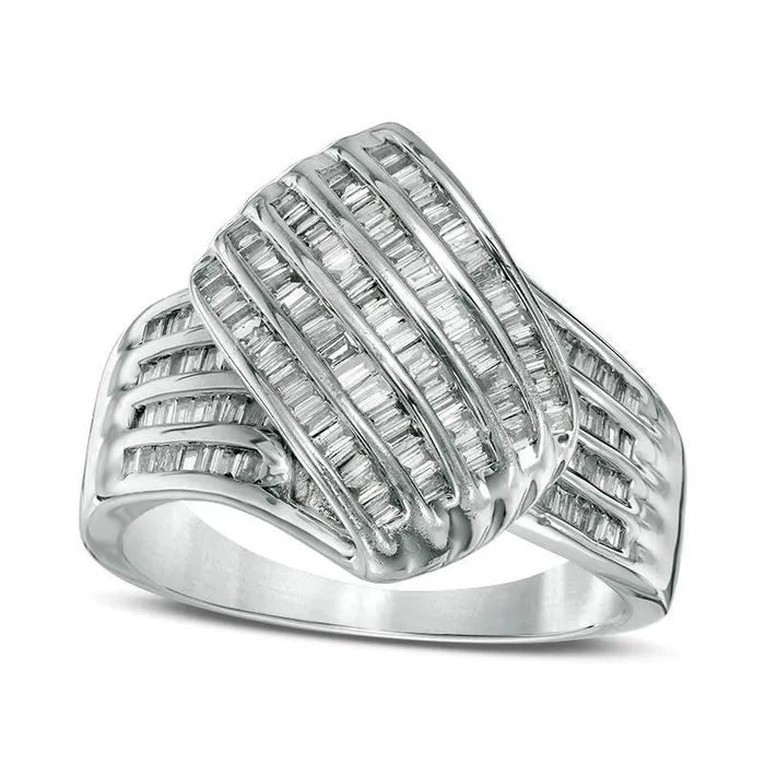Rings 10 CT TW Baguette Natural Diamond Wave Ring in Solid 10K White Gold Goldia Rings 10 CT TW Baguette Natural Diamond Wave Ring in Solid 10K White Gold Goldia
