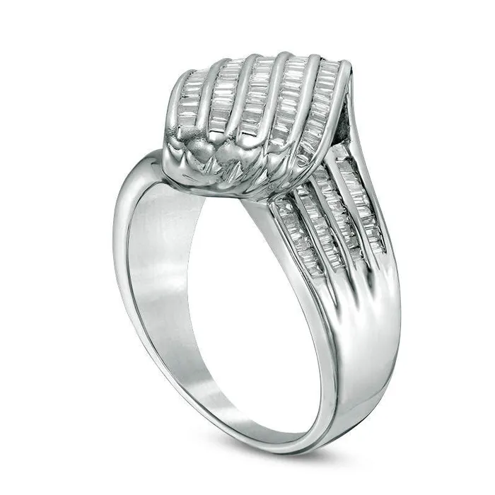 Rings 10 CT TW Baguette Natural Diamond Wave Ring in Solid 10K White Gold Goldia Rings 10 CT TW Baguette Natural Diamond Wave Ring in Solid 10K White Gold Goldia