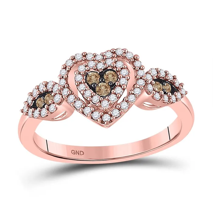 Rings 10k Rose Gold Round Brown Diamond Heart Cluster Ring 38 Cttw gndatlanta Rings 10k Rose Gold Round Brown Diamond Heart Cluster Ring 38 Cttw gndatlanta