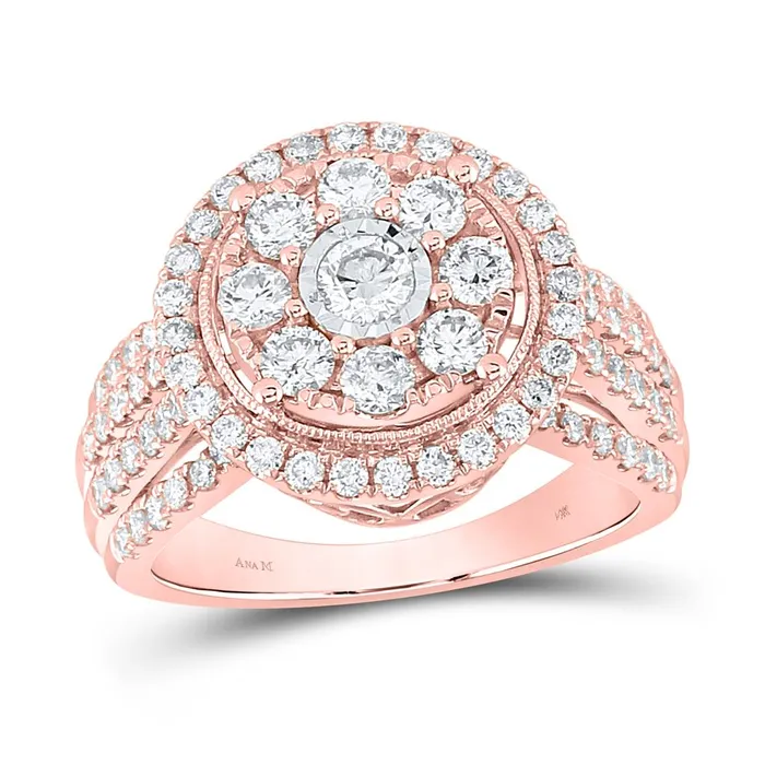 Rings 14k Rose Gold Round Diamond Cluster Bridal Engagement Ring 112 Cttw gndatlanta Rings 14k Rose Gold Round Diamond Cluster Bridal Engagement Ring 112 Cttw gndatlanta