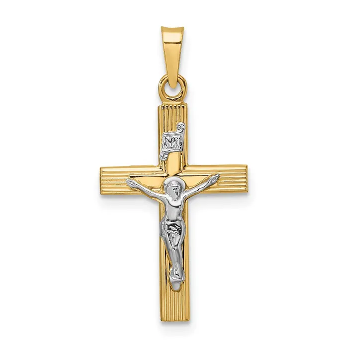 Rings 14k Twotone Gold Polished Solid INRI Crucifix Pendant Goldia