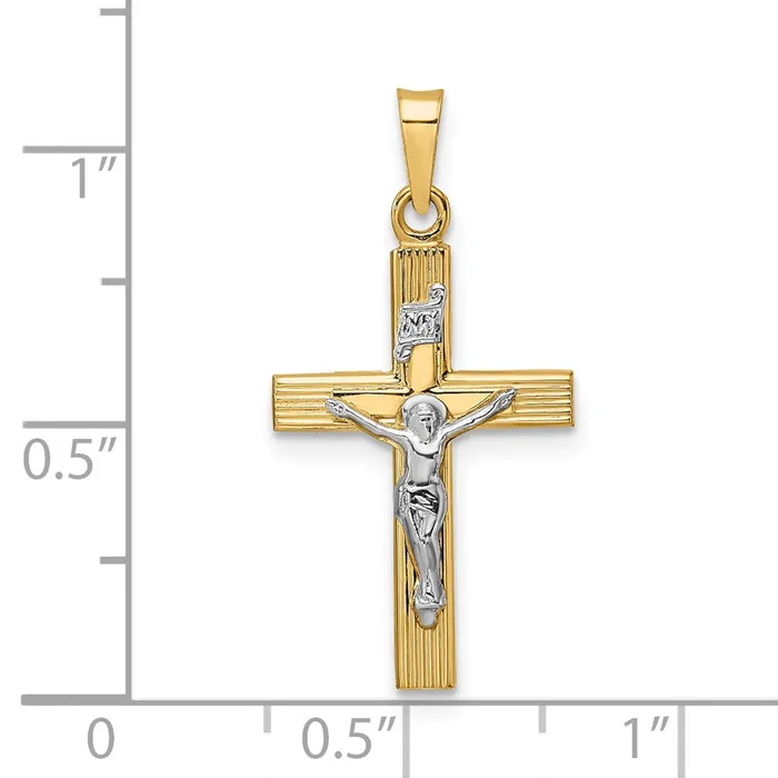 Rings 14k Twotone Gold Polished Solid INRI Crucifix Pendant Goldia