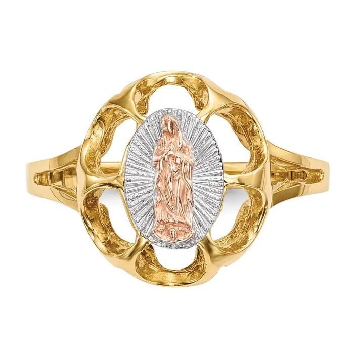 Rings 14k Twotone Gold wWhite Rhodium Polished Our Lady of Guadalupe Ring Goldia