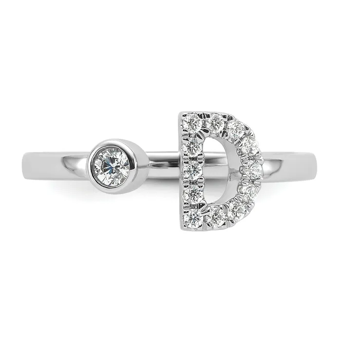 Rings 14k White Gold 15 Ct Lab Grown Diamond VSSI G Initial D Adjustable Ring Goldia