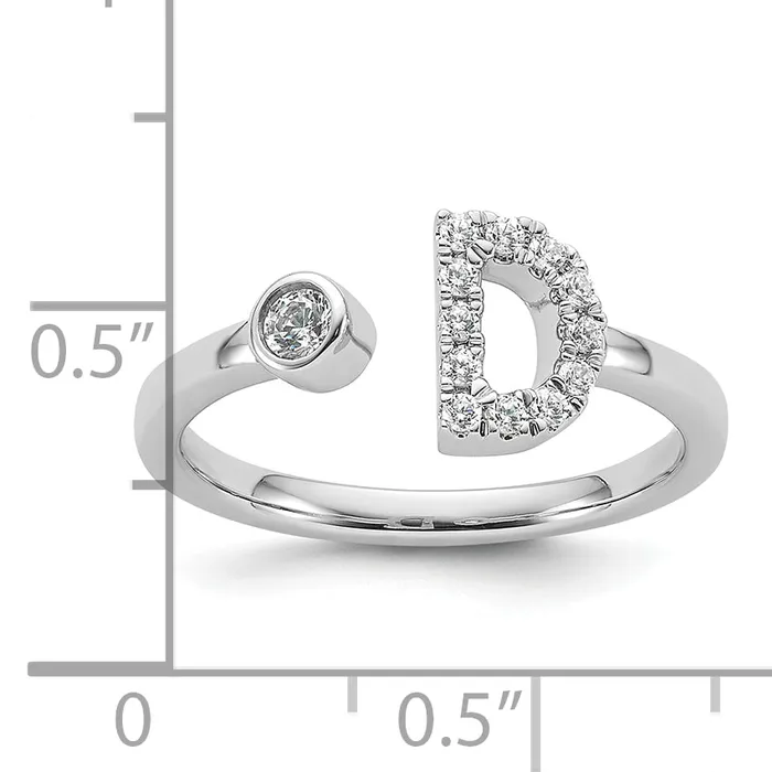 Rings 14k White Gold 15 Ct Lab Grown Diamond VSSI G Initial D Adjustable Ring Goldia