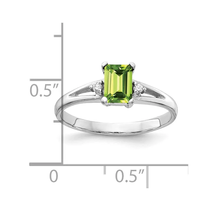 Rings 14k White Gold 6x4mm Emerald Cut Peridot A Real Diamond ring Goldia