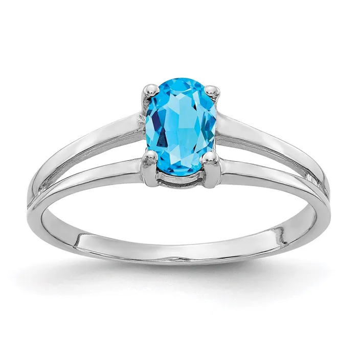 Rings 14k White Gold 6x4mm Oval Blue Topaz Checker ring Goldia
