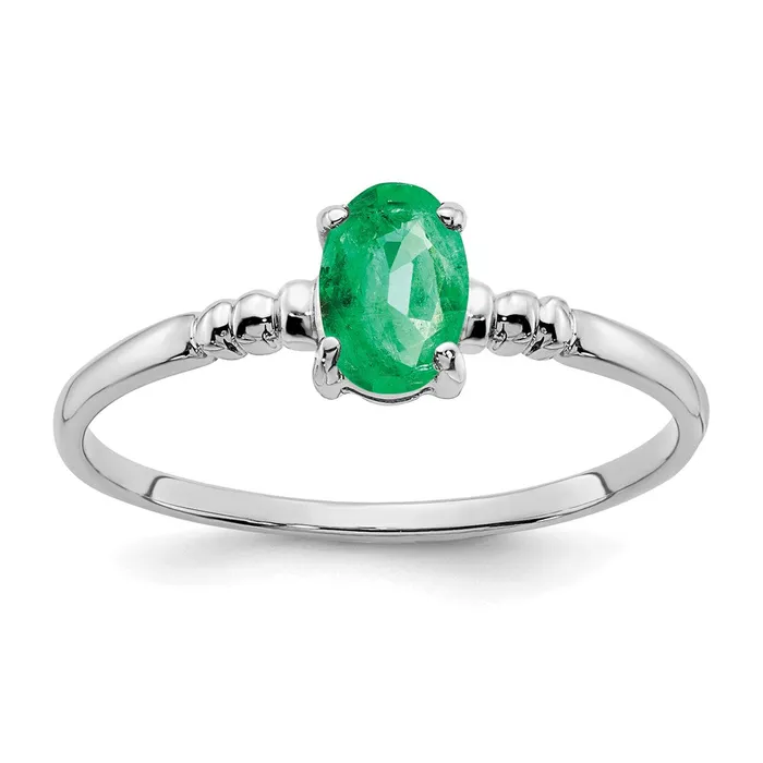 Rings 14k White Gold 6x4mm Oval Emerald ring Goldia