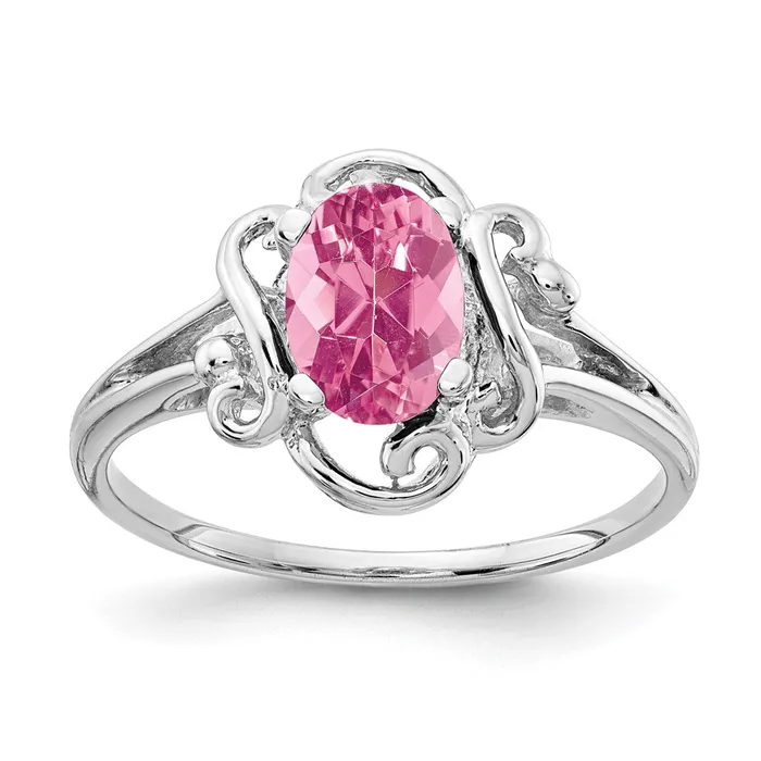 Rings 14k White Gold 7x5mm Oval Pink Tourmaline ring Goldia