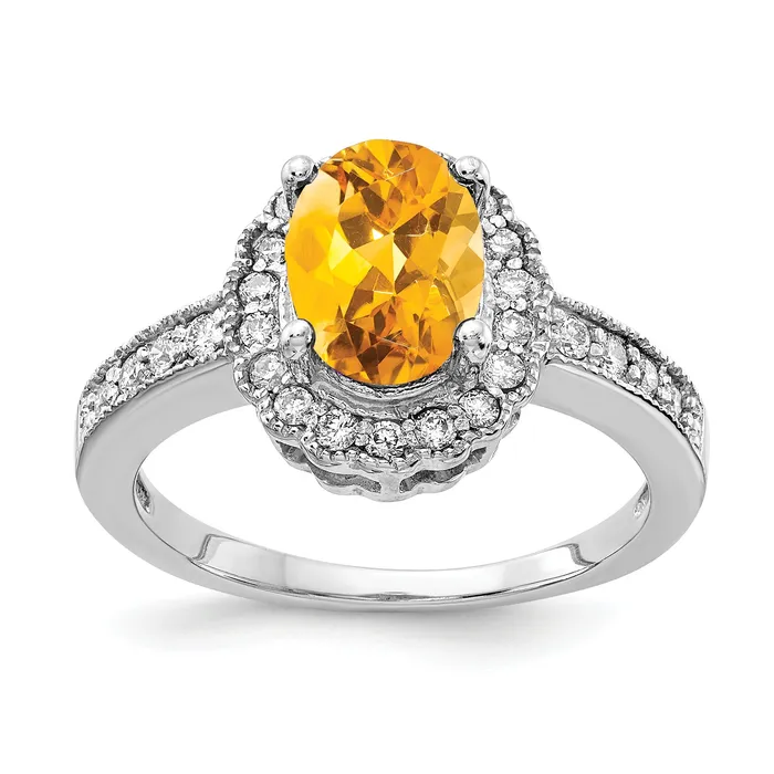 Rings 14k White Gold 8x6mm Oval Citrine Checker AA Diamond ring Goldiacom Rings 14k White Gold 8x6mm Oval Citrine Checker AA Diamond ring Goldiacom