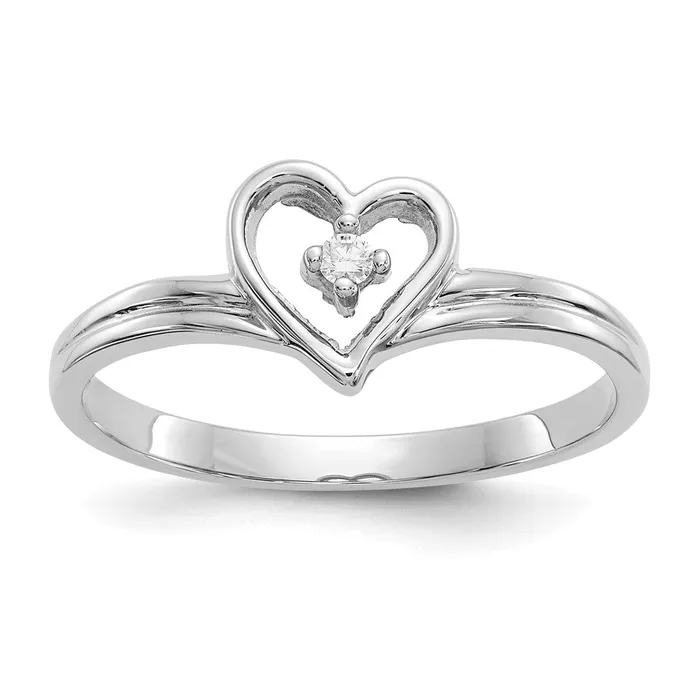Rings 14k White Gold Polished AA Diamond Heart Ring Goldia