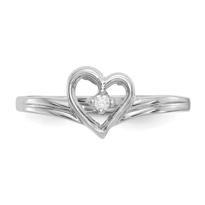 Rings 14k White Gold Polished AA Diamond Heart Ring Goldia