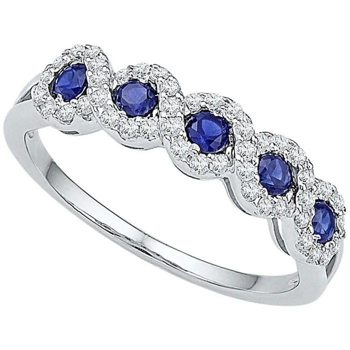Rings 14k White Gold Round Created Blue Sapphire Band Ring 12 Cttw Size 6 gndatlanta Rings 14k White Gold Round Created Blue Sapphire Band Ring 12 Cttw Size 6 gndatlanta