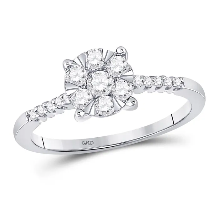 Rings 14k White Gold Round Diamond Flower Cluster Ring 12 Cttw gndatlanta
