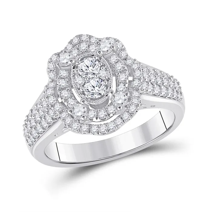 Rings 14k White Gold Round Diamond Oval Ring 1 Cttw gndatlanta