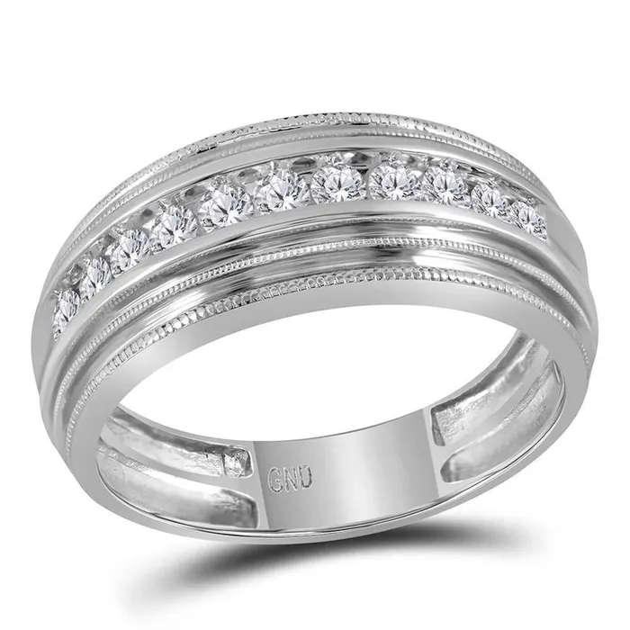 Rings 14k White Gold Round Diamond Wedding Milgrain Band Ring 12 Cttw gndatlanta Rings 14k White Gold Round Diamond Wedding Milgrain Band Ring 12 Cttw gndatlanta