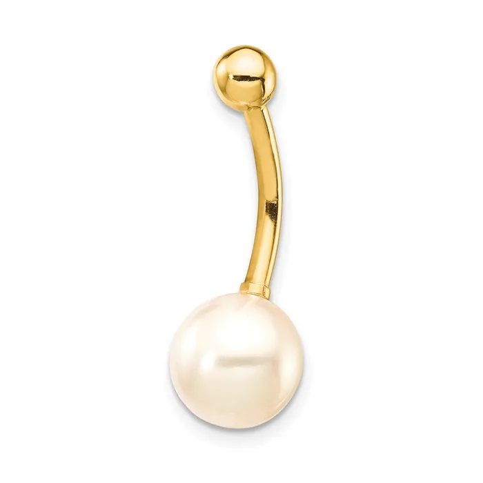 Rings 14k Yellow Gold 14 Gauge 8mm Freshwater Cultured Pearl Belly Ring Goldia Rings 14k Yellow Gold 14 Gauge 8mm Freshwater Cultured Pearl Belly Ring Goldia