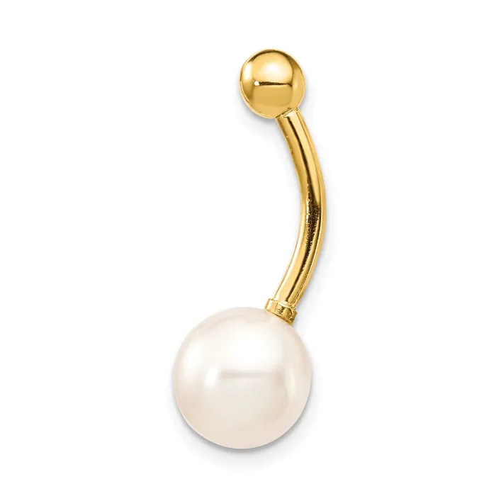 Rings 14k Yellow Gold 14 Gauge 8mm Freshwater Cultured Pearl Belly Ring Goldia