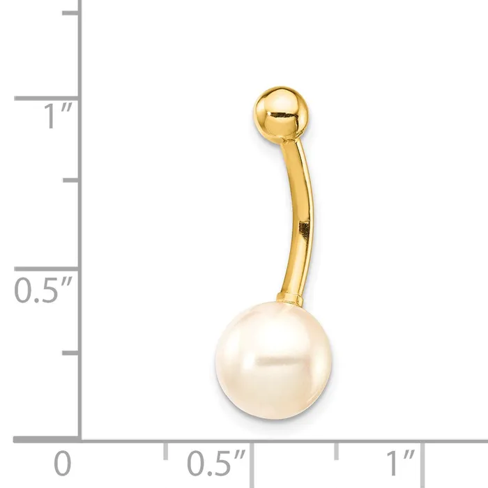 Rings 14k Yellow Gold 14 Gauge 8mm Freshwater Cultured Pearl Belly Ring Goldia