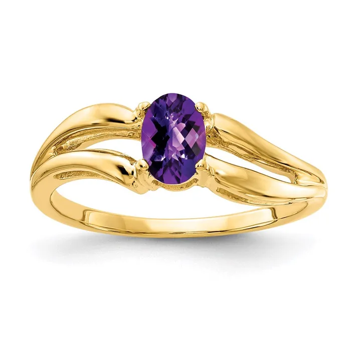 Rings 14K Yellow Gold 6x4mm Oval Amethyst Checker ring Goldia