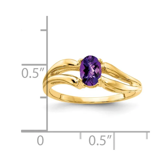 Rings 14K Yellow Gold 6x4mm Oval Amethyst Checker ring Goldia