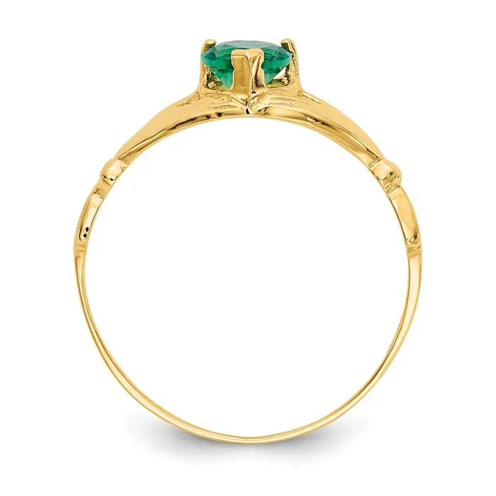 Rings 14K Yellow Gold Green CZ Polished Claddagh Ring Goldia