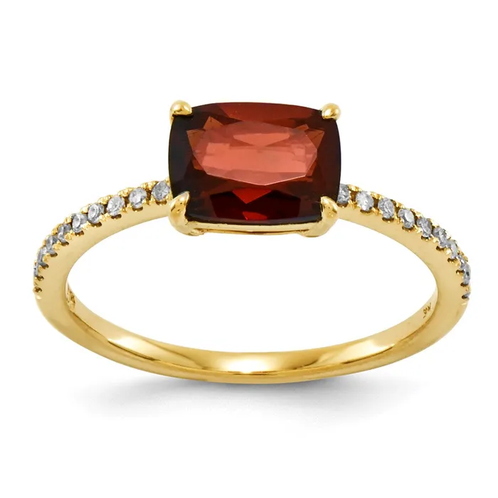 Rings 14K Yellow Gold Real Diamond and Garnet Square Ring Goldia