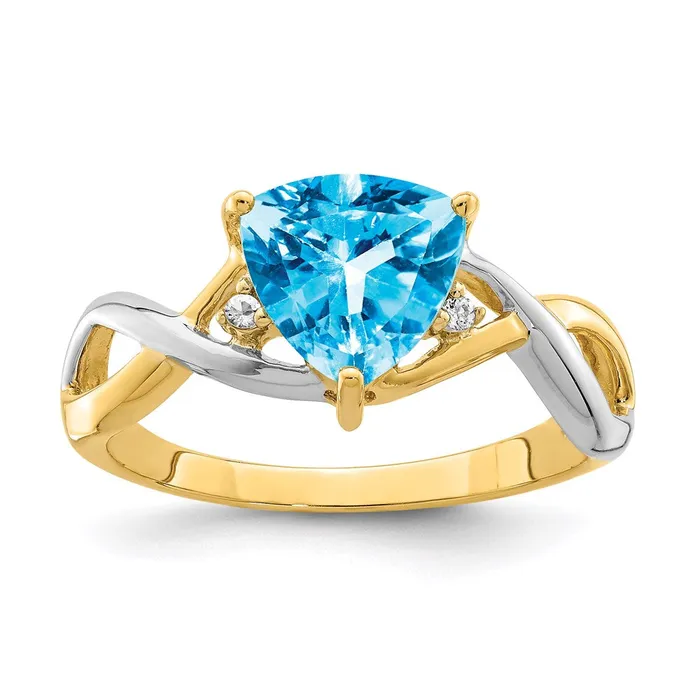 Rings 14K Yellow Gold Rhodium Blue Topaz and White Topaz Trillion Ring Goldia Rings 14K Yellow Gold Rhodium Blue Topaz and White Topaz Trillion Ring Goldia