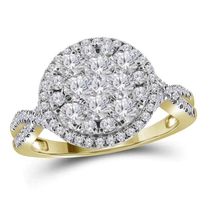 Rings 14k Yellow Gold Round Diamond Circle Cluster Ring 1 Cttw gndatlanta
