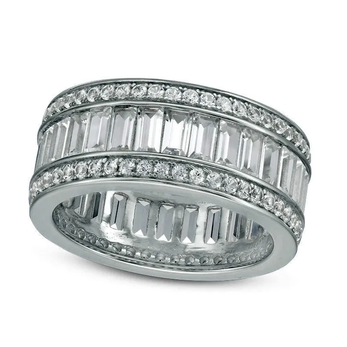 Rings EmeraldCut and Round LabCreated White Sapphire Triple Row Band in Sterling Silver Goldia Rings EmeraldCut and Round LabCreated White Sapphire Triple Row Band in Sterling Silver Goldia