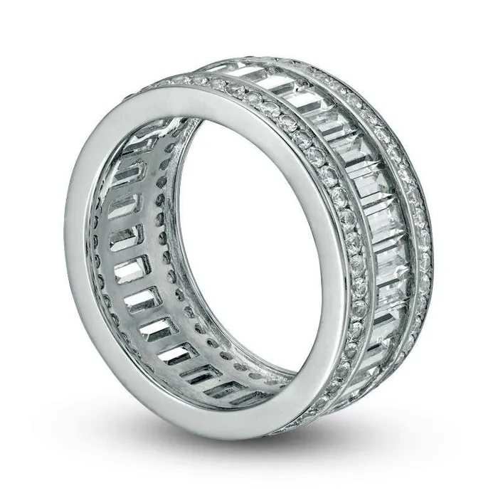 Rings EmeraldCut and Round LabCreated White Sapphire Triple Row Band in Sterling Silver Goldia Rings EmeraldCut and Round LabCreated White Sapphire Triple Row Band in Sterling Silver Goldia