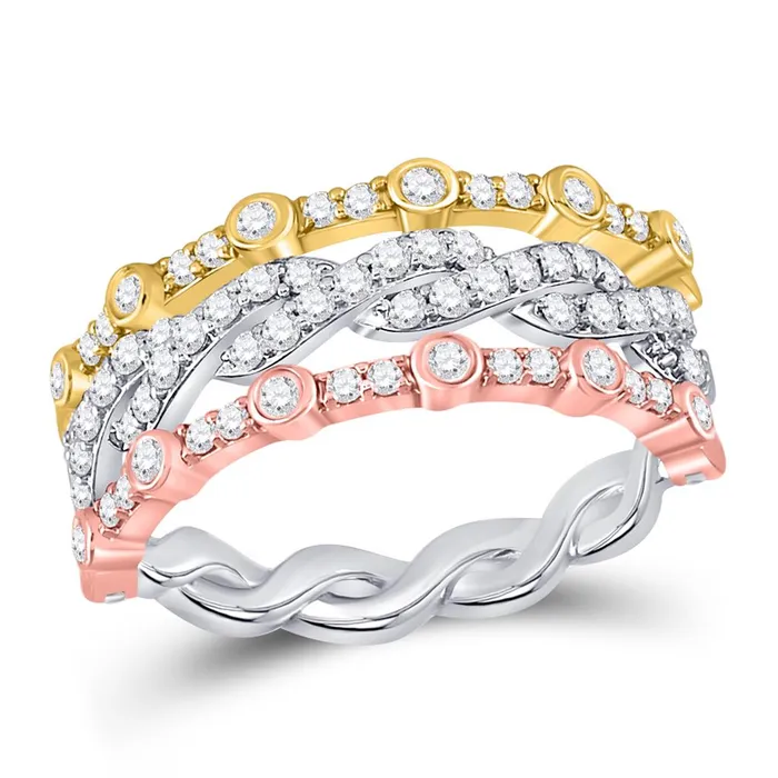 Rings gndatlanta 10k TriTone Gold Round Diamond Convertible Stackable Band Ring 58 Cttw Rings gndatlanta 10k TriTone Gold Round Diamond Convertible Stackable Band Ring 58 Cttw