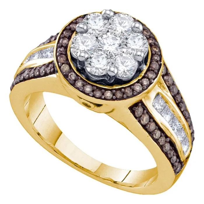 Rings gndatlanta 10k Yellow Gold Brown Diamond Cluster Ring 138 Cttw Rings gndatlanta 10k Yellow Gold Brown Diamond Cluster Ring 138 Cttw