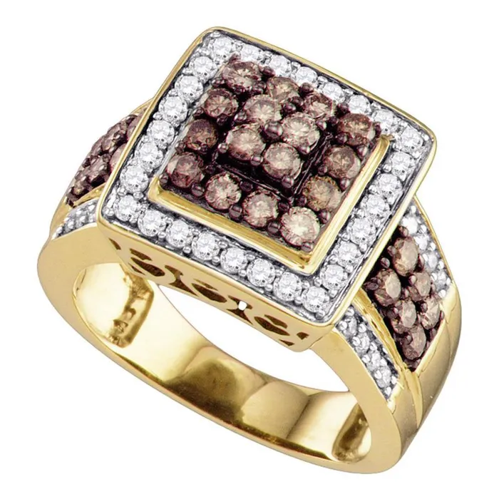 Rings gndatlanta 10k Yellow Gold Brown Diamond Square Cluster Ring 112 Cttw Rings gndatlanta 10k Yellow Gold Brown Diamond Square Cluster Ring 112 Cttw