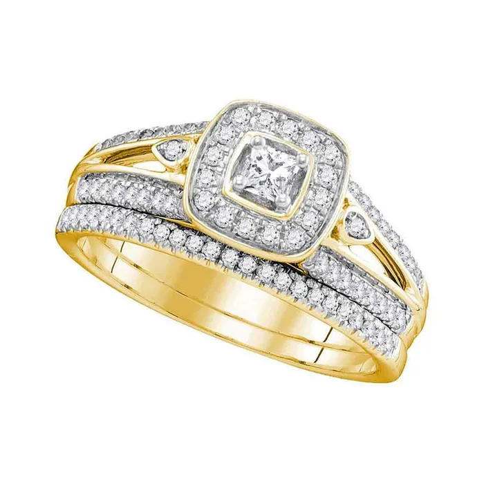 Rings gndatlanta 10k Yellow Gold Princess Diamond Halo Bridal Wedding Ring Set 12 Cttw Rings gndatlanta 10k Yellow Gold Princess Diamond Halo Bridal Wedding Ring Set 12 Cttw