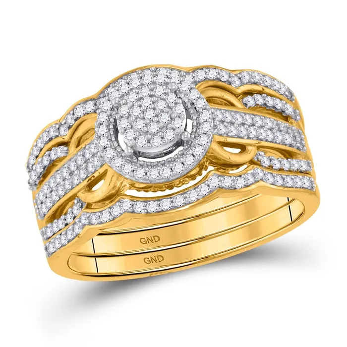 Rings gndatlanta 10k Yellow Gold Round Diamond 3Piece Bridal Wedding Ring Set 38 Cttw Rings gndatlanta 10k Yellow Gold Round Diamond 3Piece Bridal Wedding Ring Set 38 Cttw