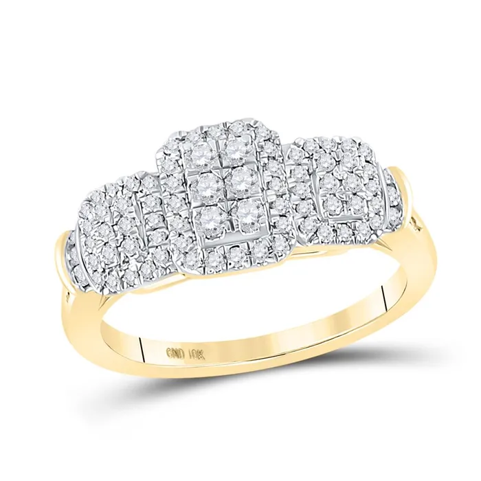 Rings gndatlanta 10k Yellow Gold Round Diamond Triple Rectangle Cluster Ring 12 Cttw Rings gndatlanta 10k Yellow Gold Round Diamond Triple Rectangle Cluster Ring 12 Cttw