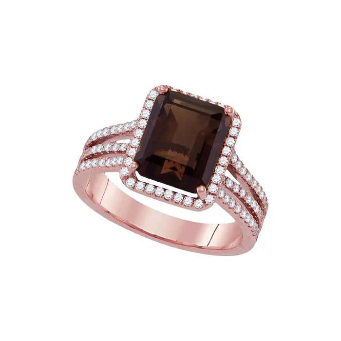 Rings gndatlanta 14k Rose Gold Emeraldcut Smoky Quartz Diamond Solitaire Ring 334 Cttw Rings gndatlanta 14k Rose Gold Emeraldcut Smoky Quartz Diamond Solitaire Ring 334 Cttw