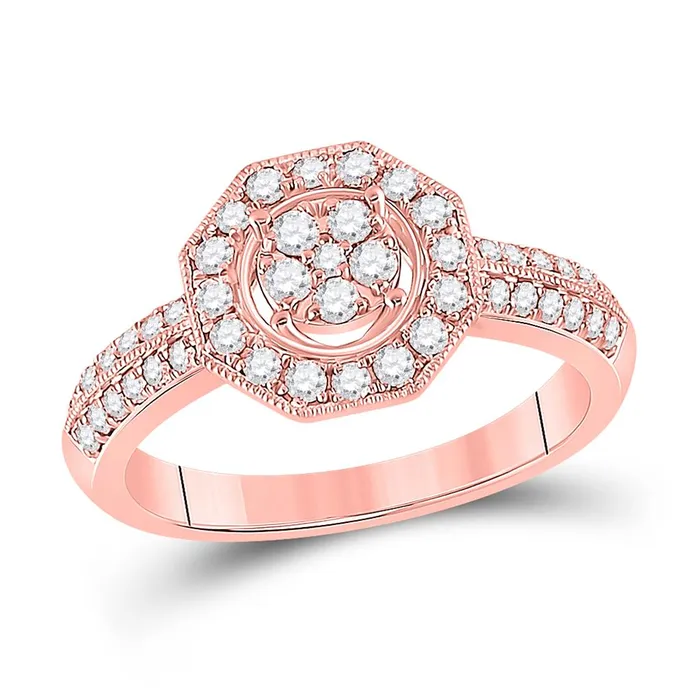 Rings gndatlanta 14k Rose Gold Round Diamond Fashion Flower Cluster Ring 12 Ctw Rings gndatlanta 14k Rose Gold Round Diamond Fashion Flower Cluster Ring 12 Ctw