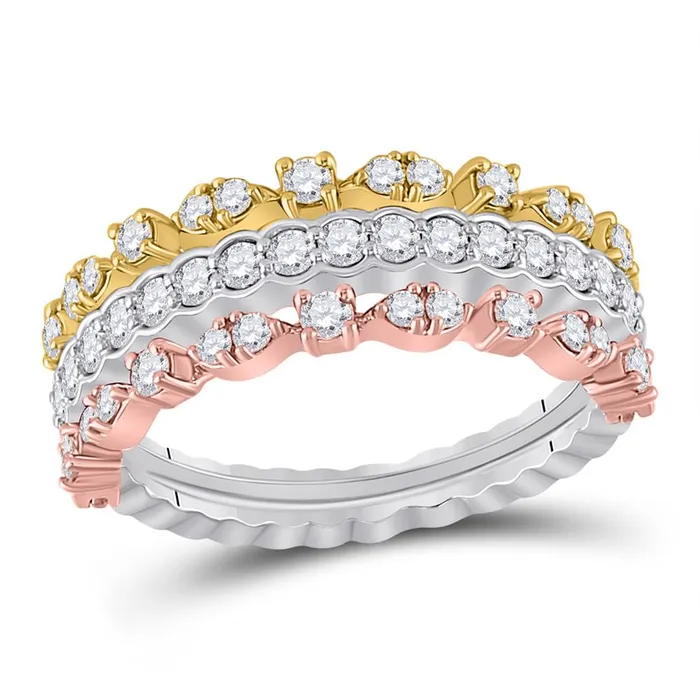 Rings gndatlanta 14k TriTone Gold Round Diamond Convertible Stackable Band Ring 34 Cttw Rings gndatlanta 14k TriTone Gold Round Diamond Convertible Stackable Band Ring 34 Cttw