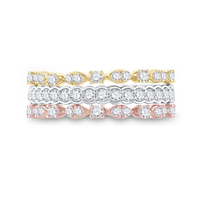 Rings gndatlanta 14k TriTone Gold Round Diamond Convertible Stackable Band Ring 34 Cttw