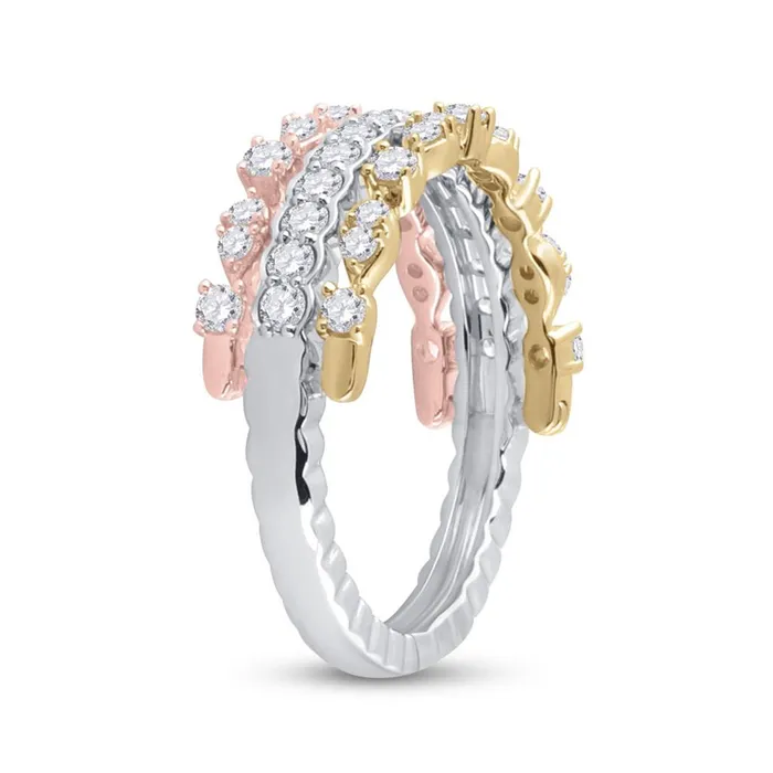 Rings gndatlanta 14k TriTone Gold Round Diamond Convertible Stackable Band Ring 34 Cttw