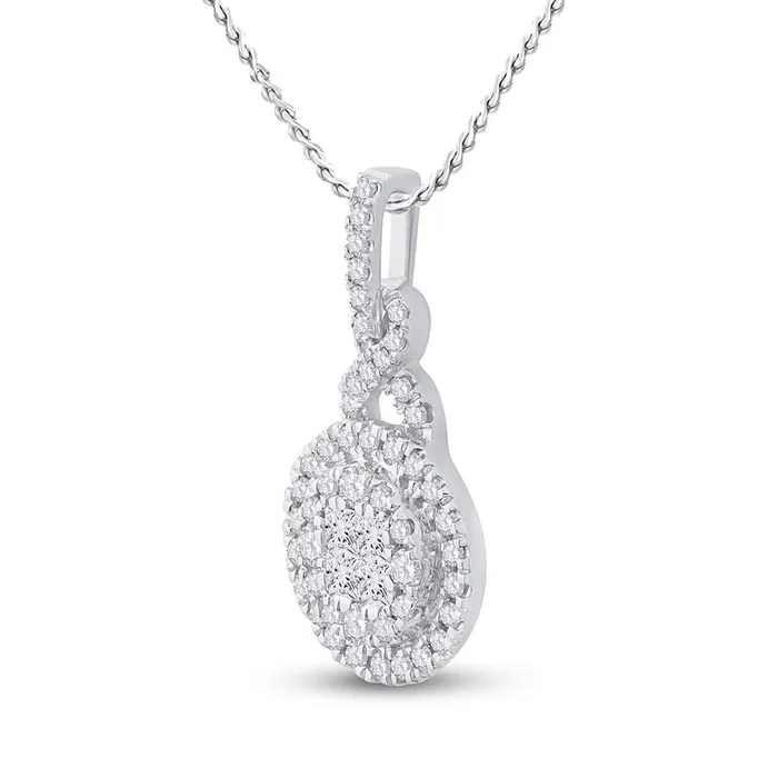 Rings gndatlanta 14k White Gold Princess Round Diamond Cluster Pendant 12 Cttw